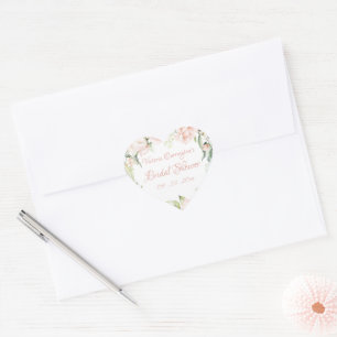Sticker Cœur Douche de Mariage Florale Rose Élégante