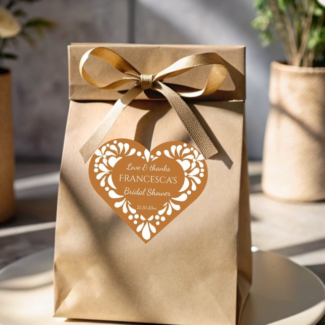 Sticker Cœur Douche nuptiale talavera mexicaine en terre cuite (Mexican talavera terracotta bridal shower thank you favor heart shaped sticker personalized stickers)