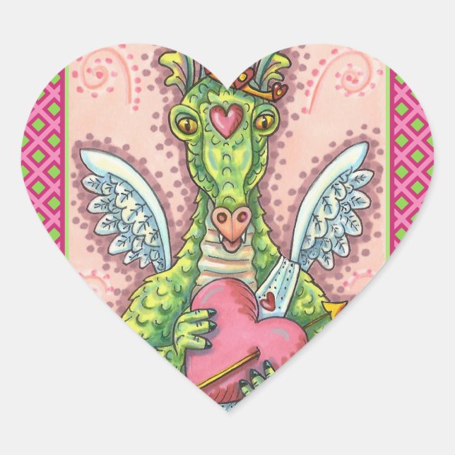 STICKER CŒUR DRAGON CUPIDE, COEUR ET FLÈCHE IMAGINAIRE VALENTIN (Devant)
