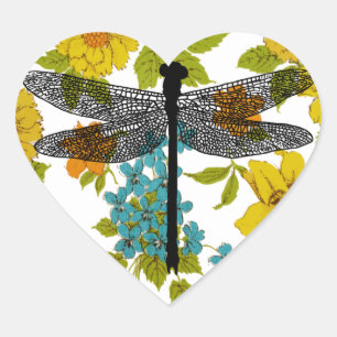 Sticker Cœur dragonfly Bug Insect fleur faune Silhouette