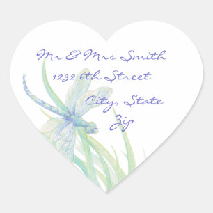 Sticker Cœur Dragonfly originale en bleu et vert