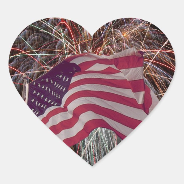 Sticker Cœur Drapeau américain et feux d'artifice (Devant)