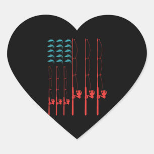 Sticker Cœur Drapeau Américain Graphique De Pêche Avec Poisson