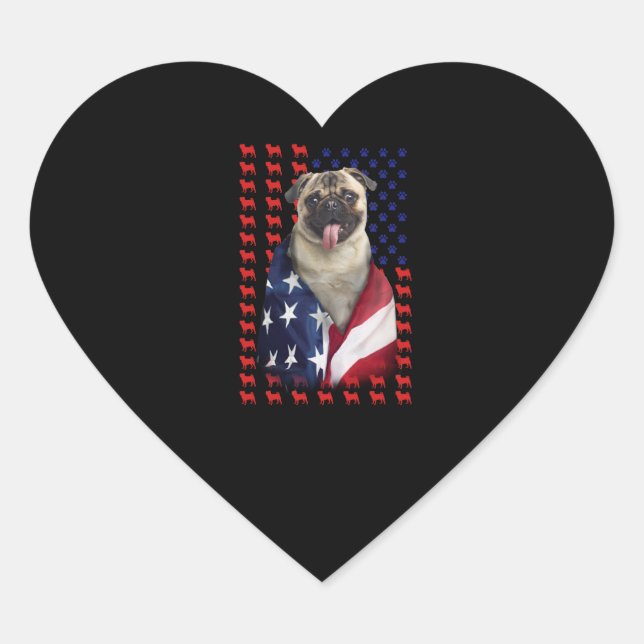Sticker Cœur Drapeau américain Puggy (Devant)