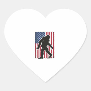 Sticker Cœur Drapeau américain vintage silhouette Bigfoot Vecto