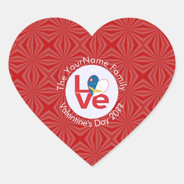 Sticker Cœur Drapeau Azores Red LOVE Personnalisé  (Devant)