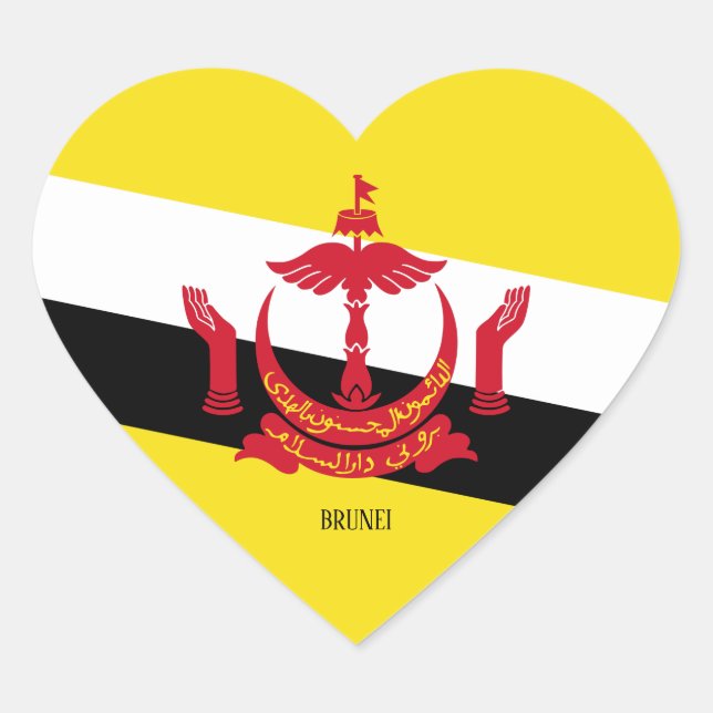 Sticker Cœur Drapeau Brunei Splendide patriotique (Devant)