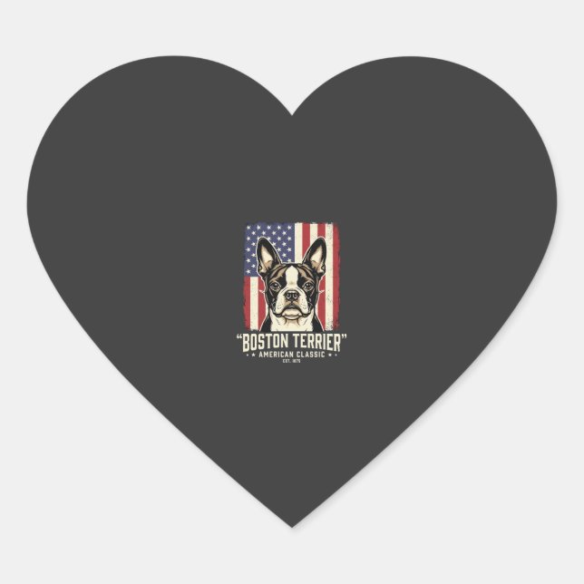 Sticker Cœur Drapeau Classique Américain Boston Terrier (Devant)