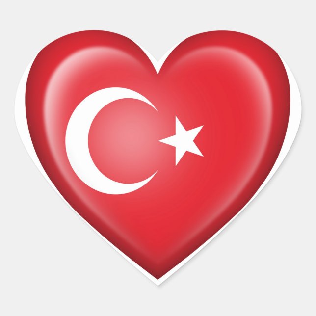 Sticker Cœur Drapeau de coeur turc sur blanc (Devant)