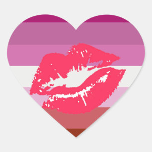 Sticker Cœur Drapeau de fierté lesbienne au rouge à lèvres et l