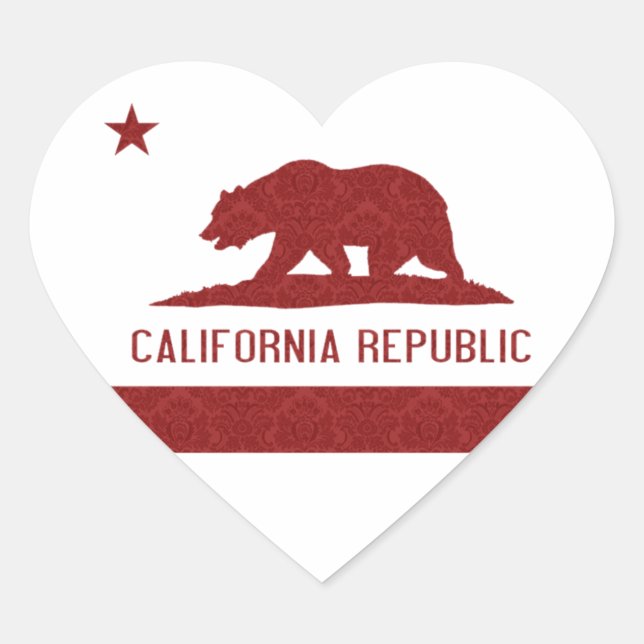 Sticker Cœur Drapeau de la République de Californie Modèle Dama (Devant)