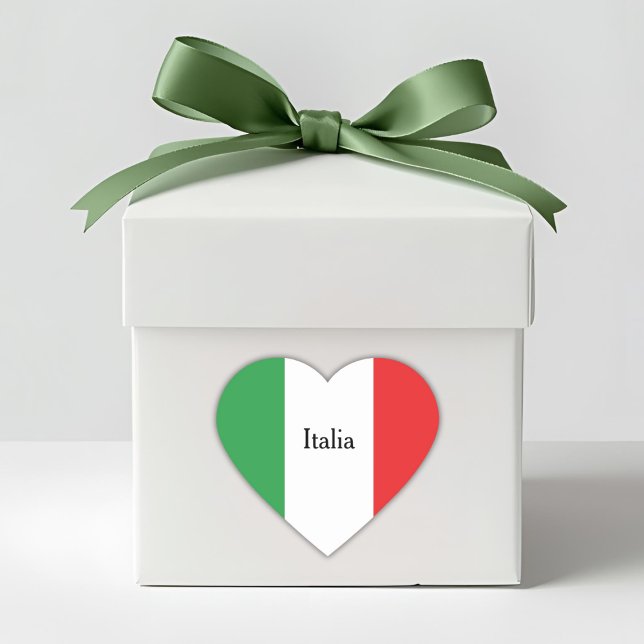 Sticker Cœur Drapeau de l'Italie personnalisé italien (Custom Wording Flag of Italy Sticker for Italian Celebrations - Seal Envelopes or Accent Favors)