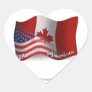 Sticker Cœur Drapeau de ondulation Canadien-Américain