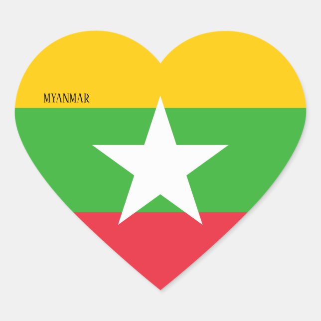 Sticker Cœur Drapeau du Myanmar Splendide patriotique (Devant)
