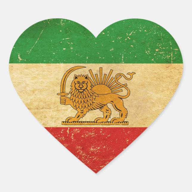 Sticker Cœur Drapeau Iran Lion et Sun Shah d'Iran (Devant)