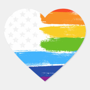 Sticker Cœur Drapeau LGBT Rainbow American Pride