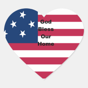 Sticker Cœur Drapeau USA avec Dieu Bénissez notre maison design
