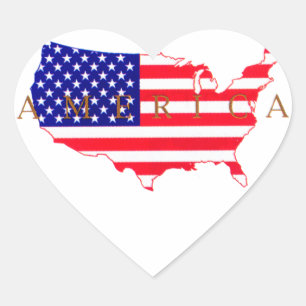Sticker Cœur Drapeau USA - Carte USA - Amérique