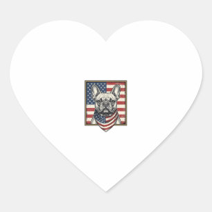 Sticker Cœur Drapeau vintage de Bulldog français patriotique