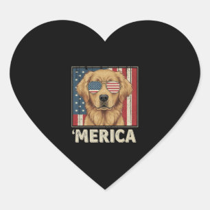 Sticker Cœur Drapeau vintage Golden Retriever 'Merica