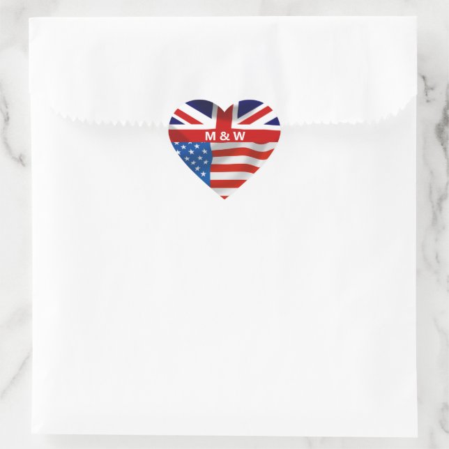 Sticker Cœur Drapeaux américains britanniques Monogrammé (Sac)
