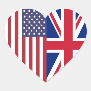 Sticker Cœur Drapeaux Union Jack et États-Unis d'Amérique