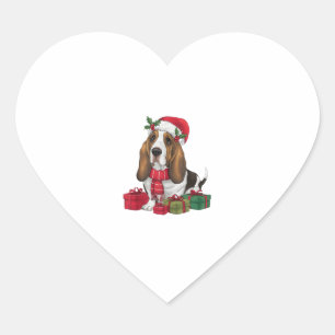 Sticker Cœur Drôle Basset Hound Chien vêtements de Noël Santa H