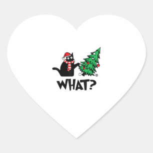 Sticker Cœur Drôle cadeau de chat noir poussant l'arbre de Noël