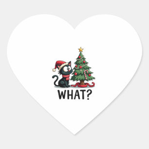 Sticker Cœur Drôle cadeau de chat noir Poussant l'arbre de Noël