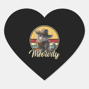 Sticker Cœur Drôle Cowboy Cat Mashup Meow Howdy Kitten Lovers M