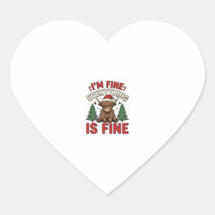 Sticker Cœur Drôle de Noël Vache des Highlands Je vais bien Tou