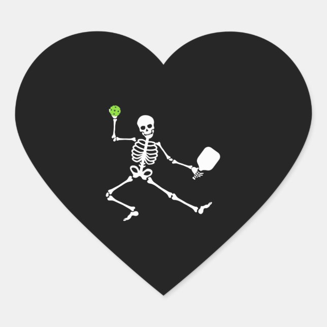 Sticker Cœur Drôle Halloween Costume de Pickleball Squelette (Devant)