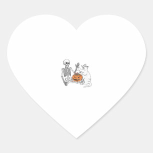 Sticker Cœur Drôle Skeleton Amoureux des chats Halloween Costum