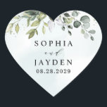 Sticker Cœur Dusty Blue Eucalyptus Vert Mariage Succulent<br><div class="desc">Ce design est disponible avec deux nuances bleues poussiéreuses différentes. Une option est plus poussiéreuse que l'autre et penche vers un bleu gris-poussiéreux. Celui-ci que vous visualisez penche plus vers le bleu pour les éclaboussures aquarelle. Comparez chaque aperçu à l'écran pour une correspondance parfaite en ce qui concerne l'ombre de...</div>