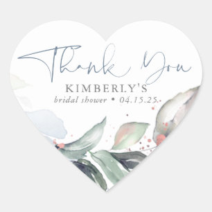 Sticker Cœur Dusty Blue Greenery Rose Gold Splatters Merci