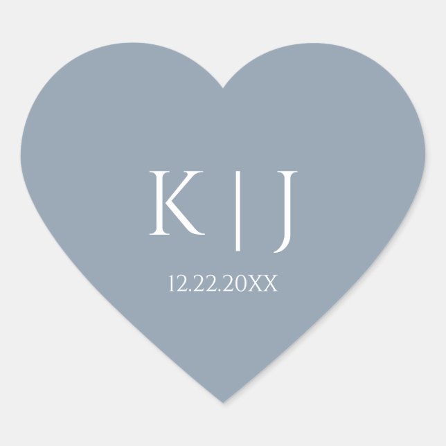 Sticker Cœur Dusty Blue Monogram Initial Minimal Trendy Wedding (Devant)