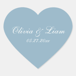 Sticker Cœur Dusty Blue Nom Date Mariage élégant