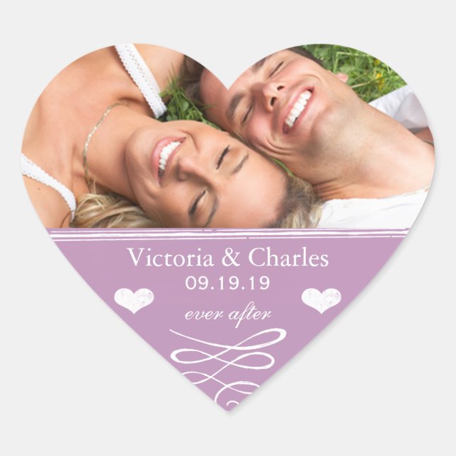 Sticker Cœur Dusty Lavender Purple Beach Destination Mariage (Devant)