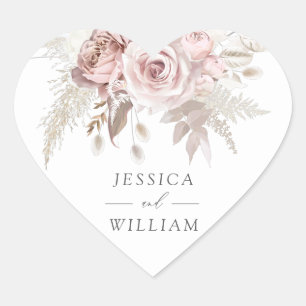 Sticker Cœur Dusty Rose & Ivory Floral Beau Mariage