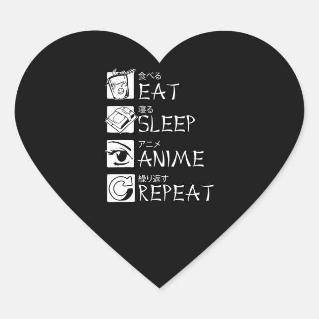 Sticker Cœur Eat Sleep Anime Repeat Venin Idea Cosplayer (Devant)