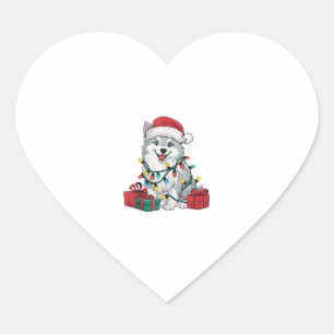 Sticker Cœur Éclairage de Noël chapeau américain Esquimau Chien