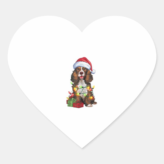 Sticker Cœur Éclairage de Noël Chapeau Welsh Springer Spaniel C (Devant)