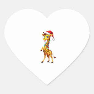 Sticker Cœur Éclairage de Noël de girafe drôle Santa girafe Noë