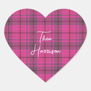 Sticker Cœur Écossais rose et violet personnalisé prépa carreau