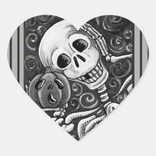 STICKER CŒUR ÉCOUTEZ VOTRE CITROUILLE, HALLOWEEN SKELETON STICK