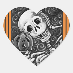 STICKER CŒUR ÉCOUTEZ VOTRE CITROUILLE, HALLOWEEN SKELETON STICK