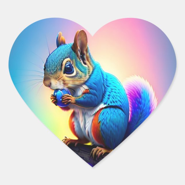 Sticker Cœur Écureuil Bleu Mangeant Un Fruit-323232 (Devant)