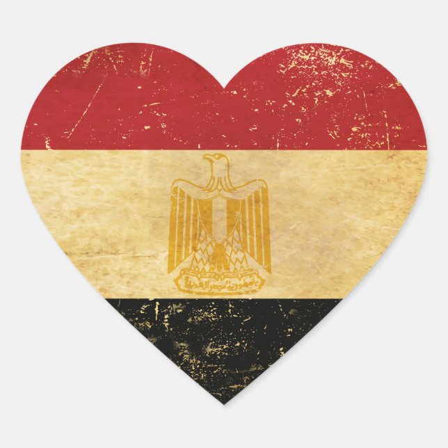 Sticker Cœur Égypte Drapeau Vintage Grunge Design (Devant)