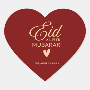 Sticker Cœur Eid al-Fitr Mubarak Personnalisé Cœur en Or