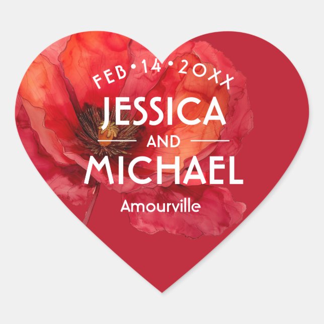Sticker Cœur Élégance pétale écarlate (Devant)